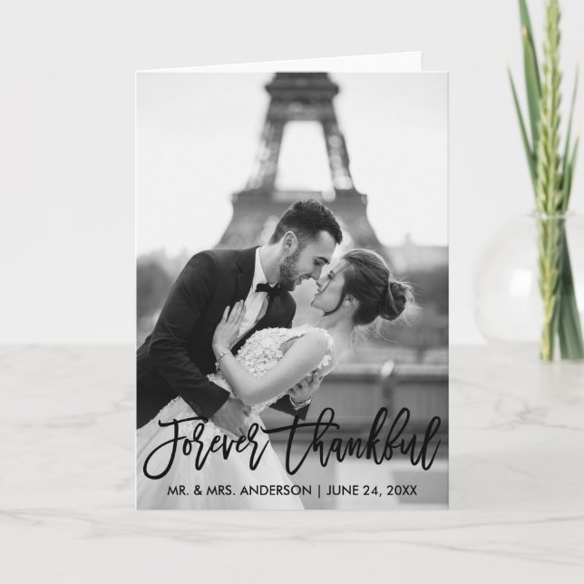 Forever Thankful Brush Script Wedding Modern Fold Letterpress Thank You Card (Front)