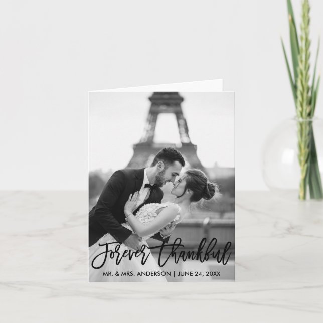 Forever Thankful Brush Script Wedding Modern Note Thank You Card (Front)