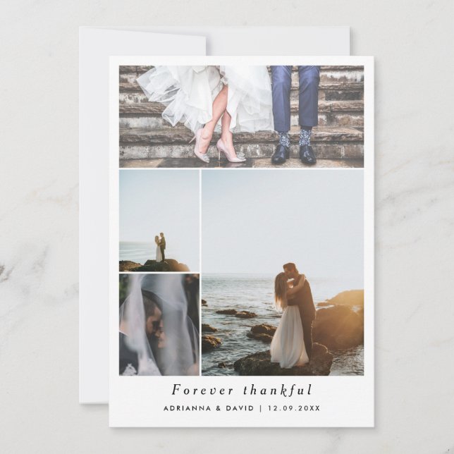Forever Thankful Couple Photo Collage Wedding Thank You Card (Front)