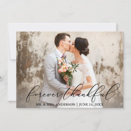 Forever Thankful Elegant Calligraphy Wedding Thank You Card