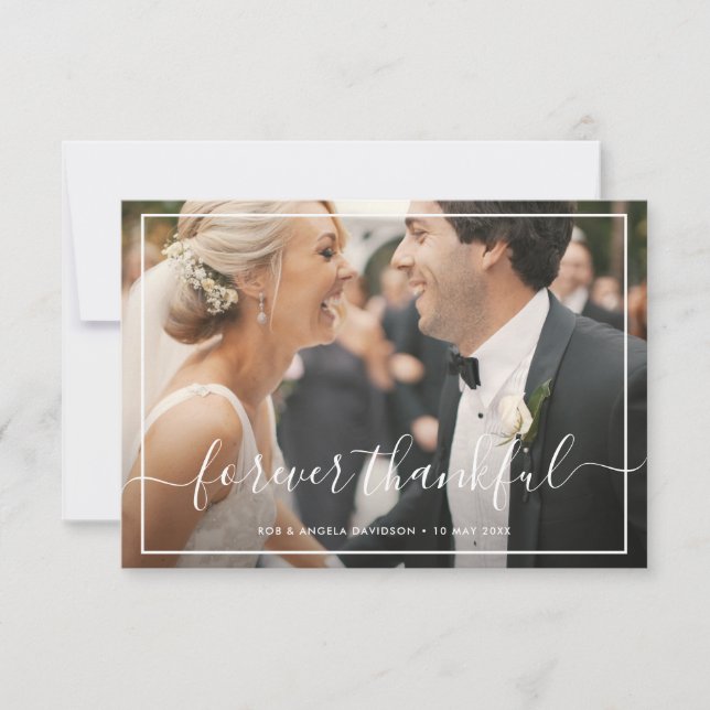 FOREVER THANKFUL | elegant wedding Thank You Card (Front)