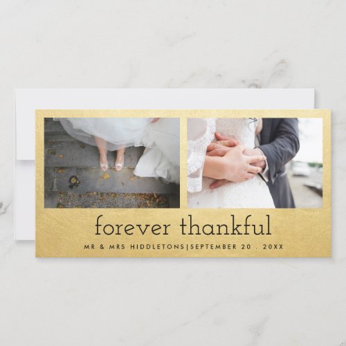 Forever Thankful Faux Gold Foil Two Photos Wedding Thank You Card