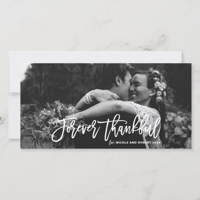 Forever Thankful Hand Lettered Wedding Thank You Card (Front)