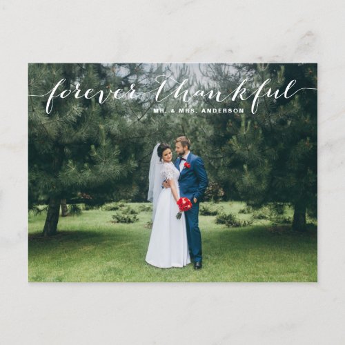 Forever Thankful Hand Lettered Wedding Thank You Postcard