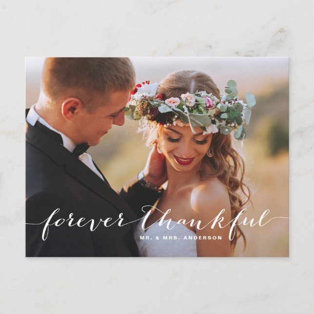 Forever Thankful Photo Wedding Thank You Postcard (Front)