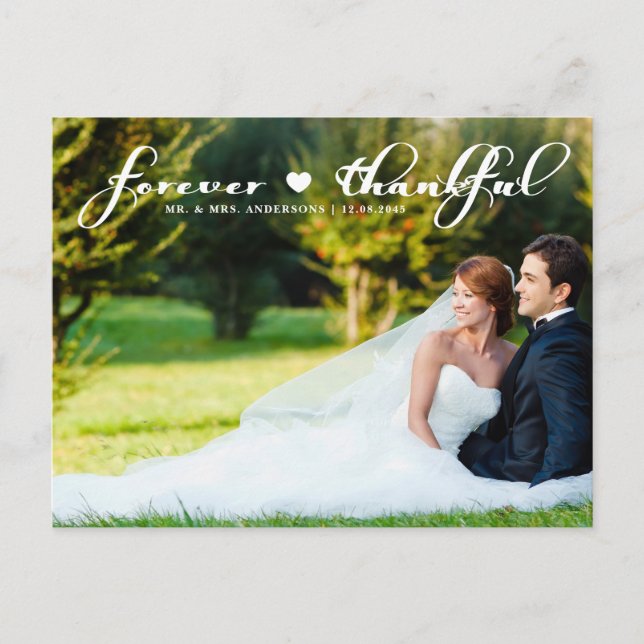 Forever Thankful Photo Wedding Thank You Postcard (Front)