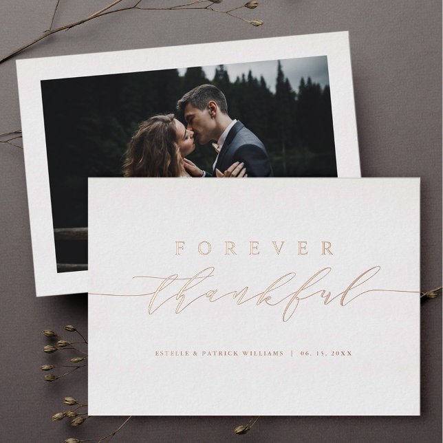 Forever Thankful Rose Gold Foil Thank You Card  (Front & Back)