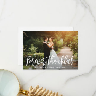 Forever thankful rustic script wedding thank you card