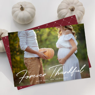 Forever Thankful Script Photo Thanksgiving Holiday Card