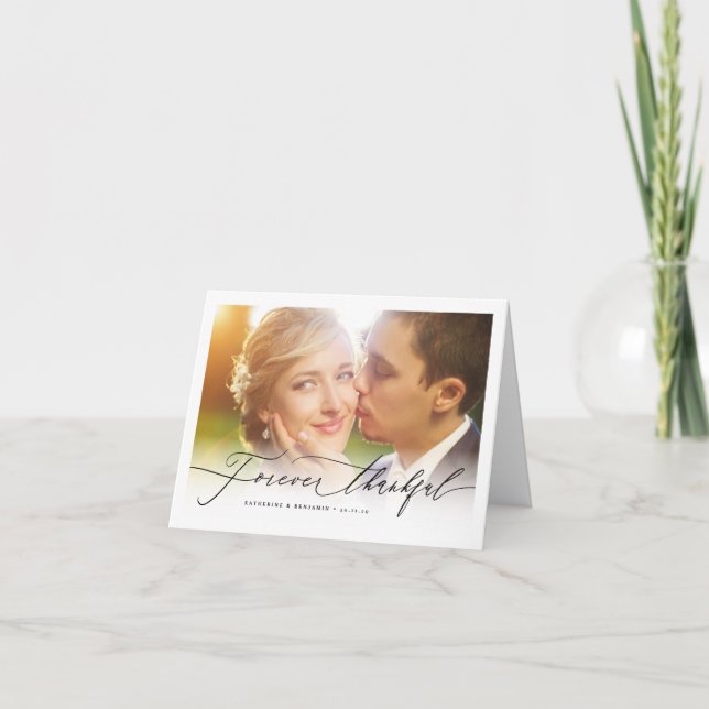 Forever Thankful Script Photo Wedding Thank You Note Card (Front)