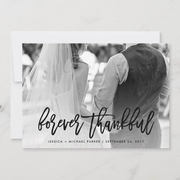 Forever Thankful | Typography And Wedding Photo Thank You Card