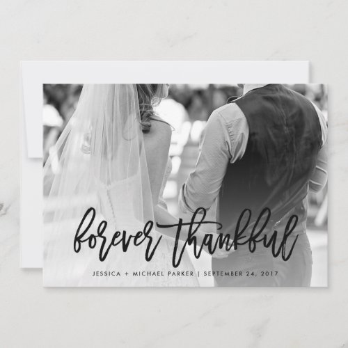Forever Thankful  Typography and Wedding Photo Thank You Card