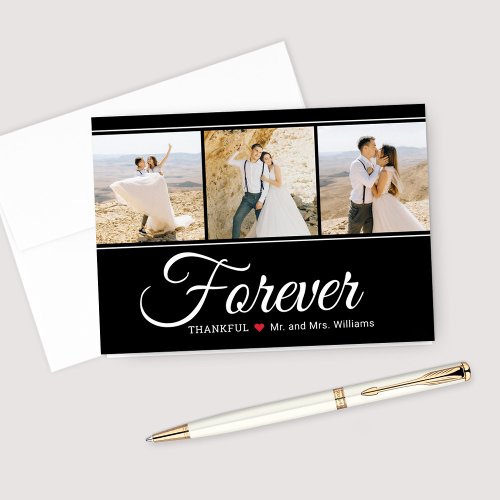 Forever Thankful Wedding Photo Collage Black White Thank You Card