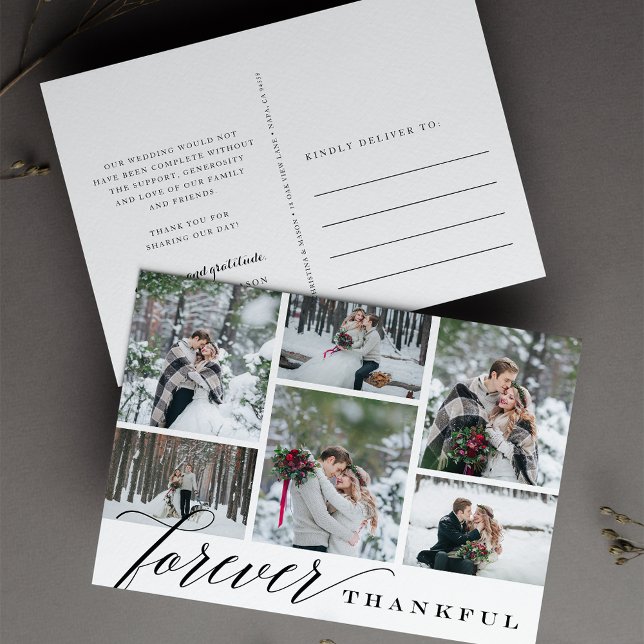 Forever Thankful Wedding Photo Collage Thank You Postcard (Creator Uploaded)