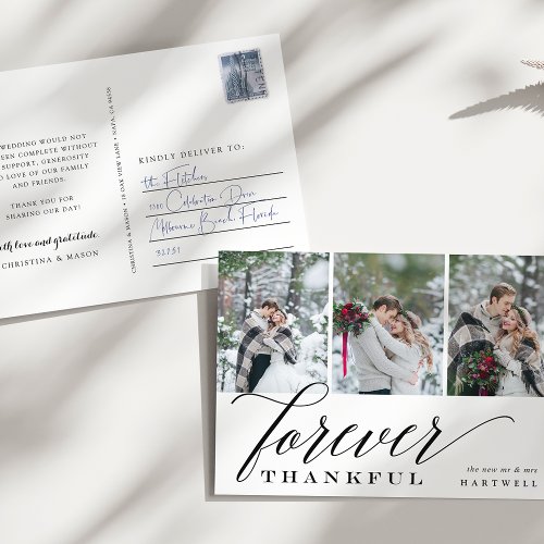 Forever Thankful  Wedding Photo Collage Thank You Postcard