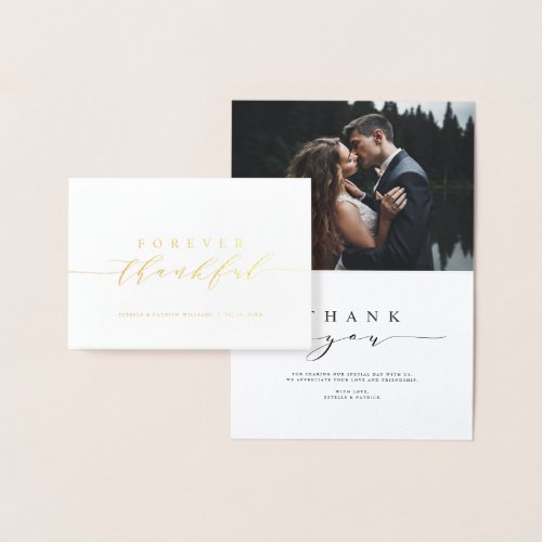 Forever Thankful Wedding Thank You Photo  Foil Card