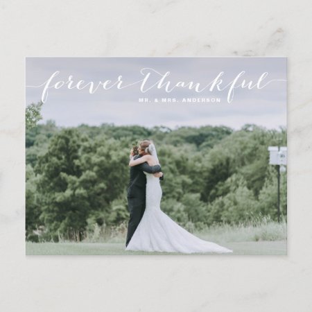 Forever Thankful | White Script Wedding Thank You Postcard