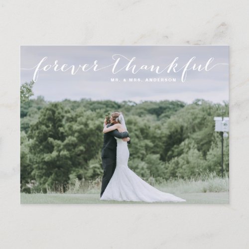 Forever Thankful  White Script Wedding Thank You Postcard