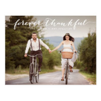 Forever Thankful | White Script Wedding Thank You Postcard