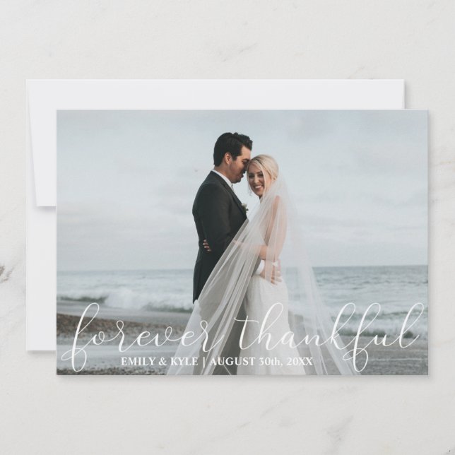 FOREVER THANKFUL White Wedding Thank You PHOTO Card (Front)