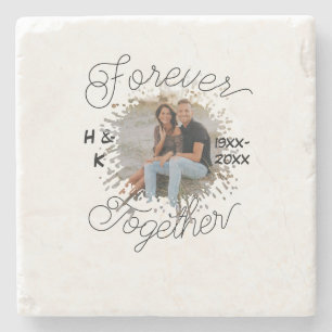 FOREVER TOGETHER COUPLE ANNIVERSARY PHOTO YEAR STONE COASTER