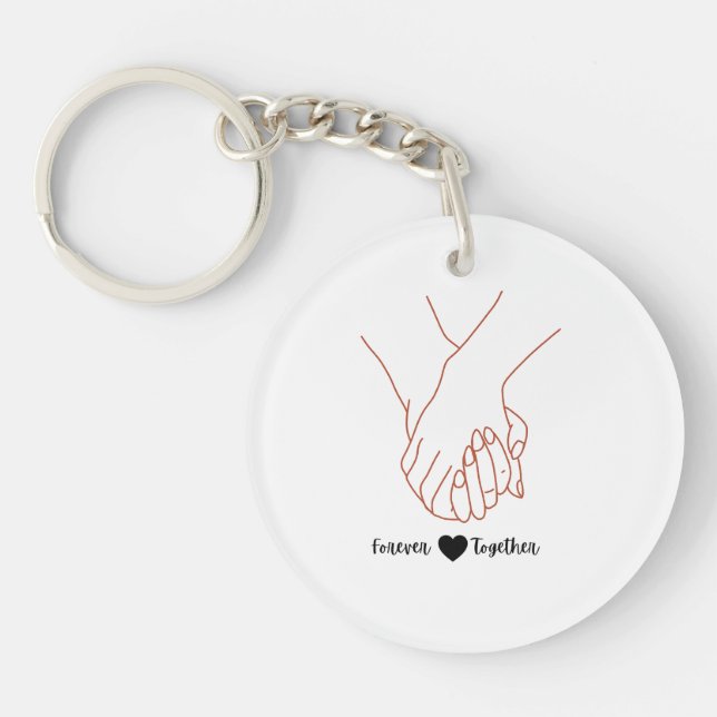 Forever Together Holding Hands Line Art Love Keychain (Front)