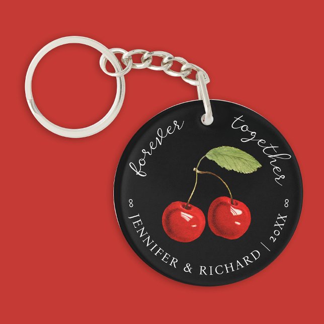 Forever Together Pretty Black Red Cherries Couple  Keychain (Creator Uploaded)