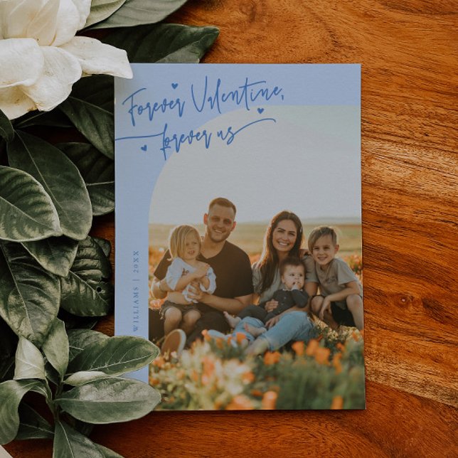 Forever Us Script Icy Blue Valentine Photo Holiday Card (Creator Uploaded)