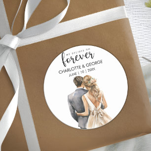 Forever Wedding Bride Groom Back Watercolor Class Classic Round Sticker