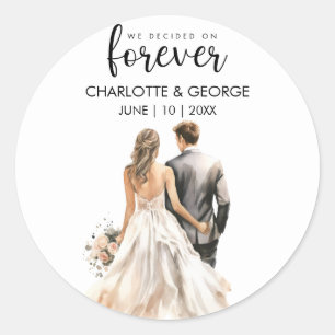 Forever Wedding Bride Groom Back Watercolor Classic Round Sticker