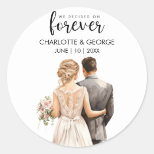 Forever Wedding Bride Groom Back Watercolor Classic Round Sticker