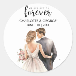 Forever Wedding Bride Groom Back Watercolor Classic Round Sticker