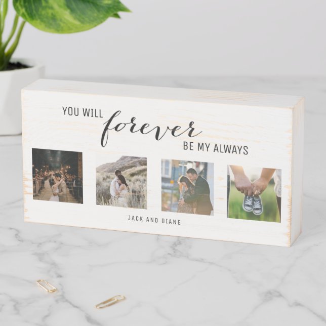 Forever Wedding Couple Newlywed Photo Collage Wooden Box Sign (In Situ Horizontal)