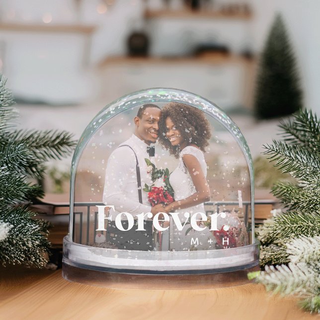 Forever | Wedding Photo & Initials Snow Globe (Creator Uploaded)