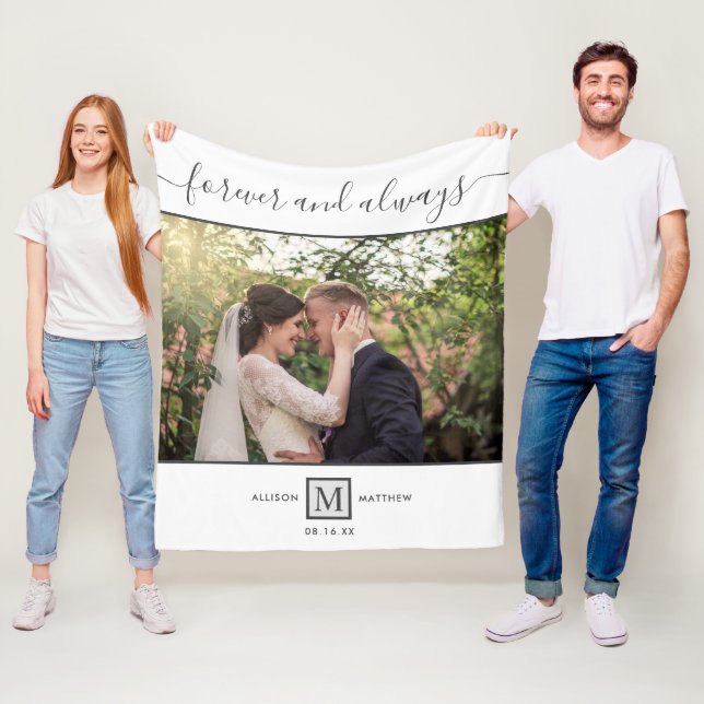 Forever Wedding Photo Monogram Newlywed Blanket (In Situ)