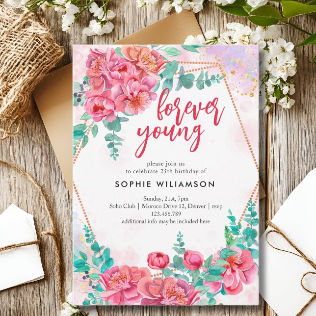 Forever young peonies and roses  birthday  invitation (Creator Uploaded)