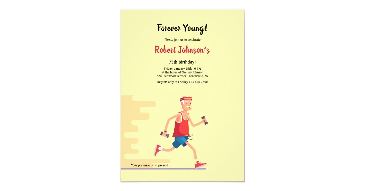 Forever Young Senior Citizen Birthday Invitation | Zazzle.com