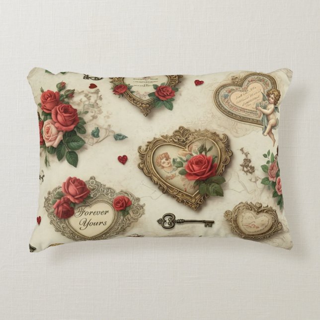 “Forever Yours” Vintage Throw Pillow  (Front)