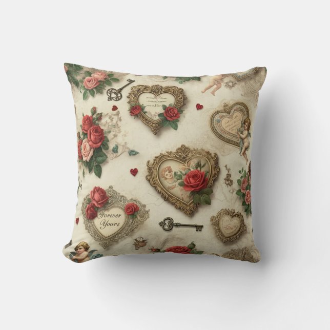 “Forever Yours” Vintage Throw Pillow  (Front)