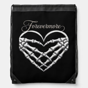 Forevermore Skeleton Hands Heart Gothic Romance Drawstring Bag