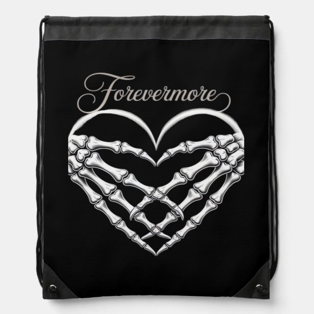Forevermore Skeleton Hands Heart Gothic Romance Drawstring Bag (Front)