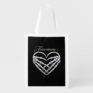 Forevermore Skeleton Hands Heart Gothic Romance Grocery Bag