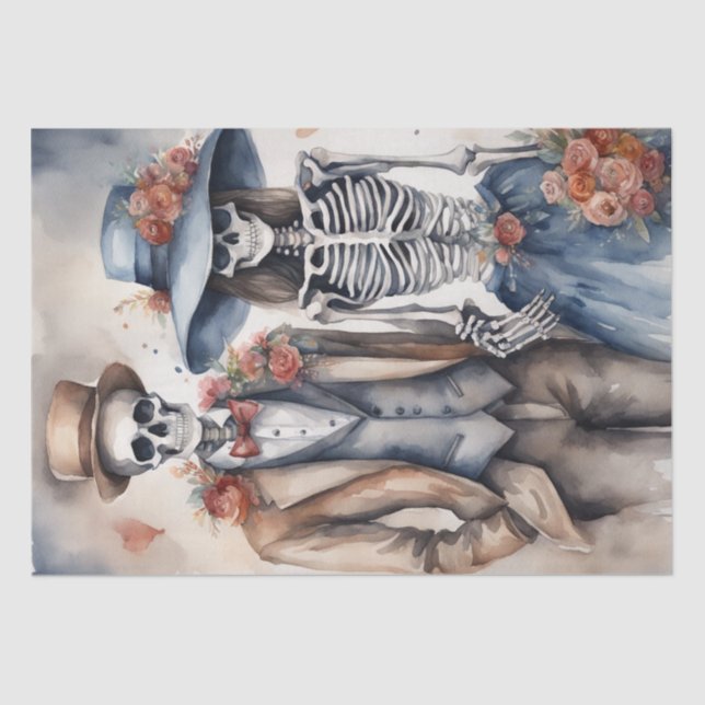 Forevermore: Skeleton Married Couple Decoupage   Tissue Paper (Front)