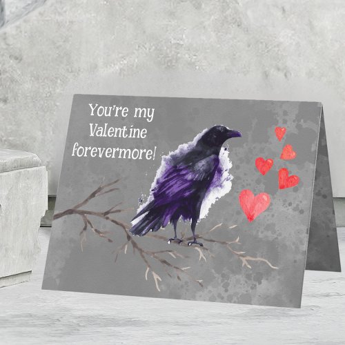 Forevermore Valentine Watercolor Raven Gothic Holiday Card