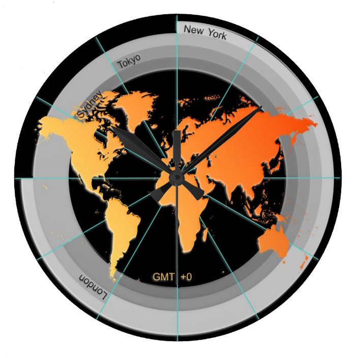 Forex Markets Timezone Clock GMT+0 hr Orange Contr