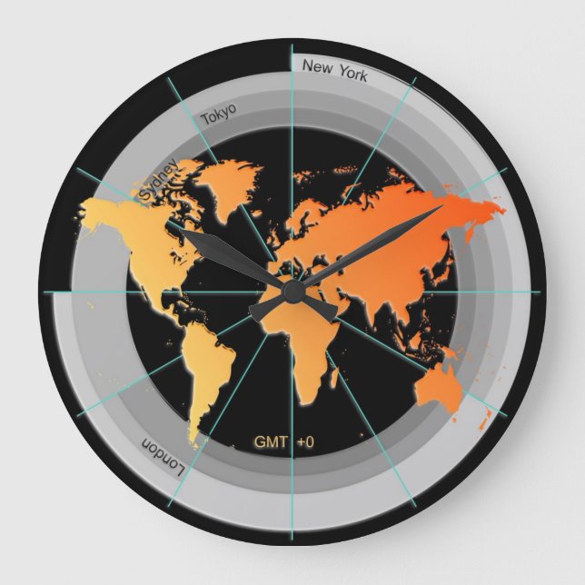 Forex Markets Timezone Clock GMT+0 hr Orange Contr (Front)
