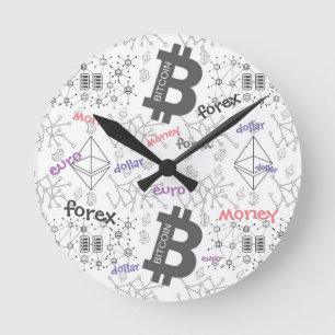 Forex, Money, Euro, Dollar, Bitcoin Round Clock
