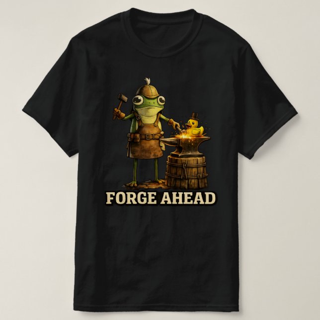 Forge Ahead Artisan Frog & Glowing Sparks Art T-Shirt (Design Front)
