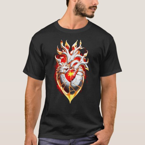 Forge of Passion Metal and Flames Heart T_Shirt