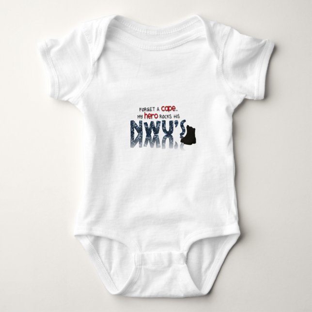 Forget a cape - my hero wears NWU's Baby Bodysuit (Front)